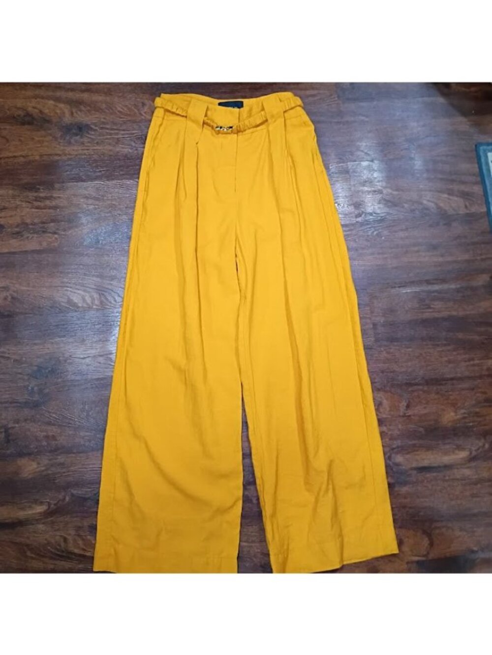 Caos ID Brasil Size L Yellow Wide-Leg High-Paperbag Long Lagenlook Gauzy Artsey - Picture 2 of 14